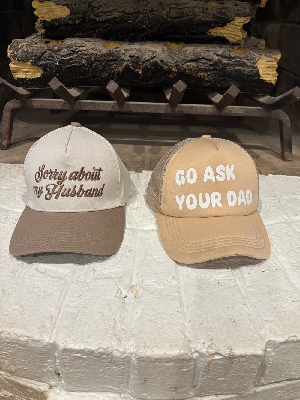 Set of 2 Graphic Trucker Hats - 'Sorry about my Husband' & 'Go Ask Your Dad'